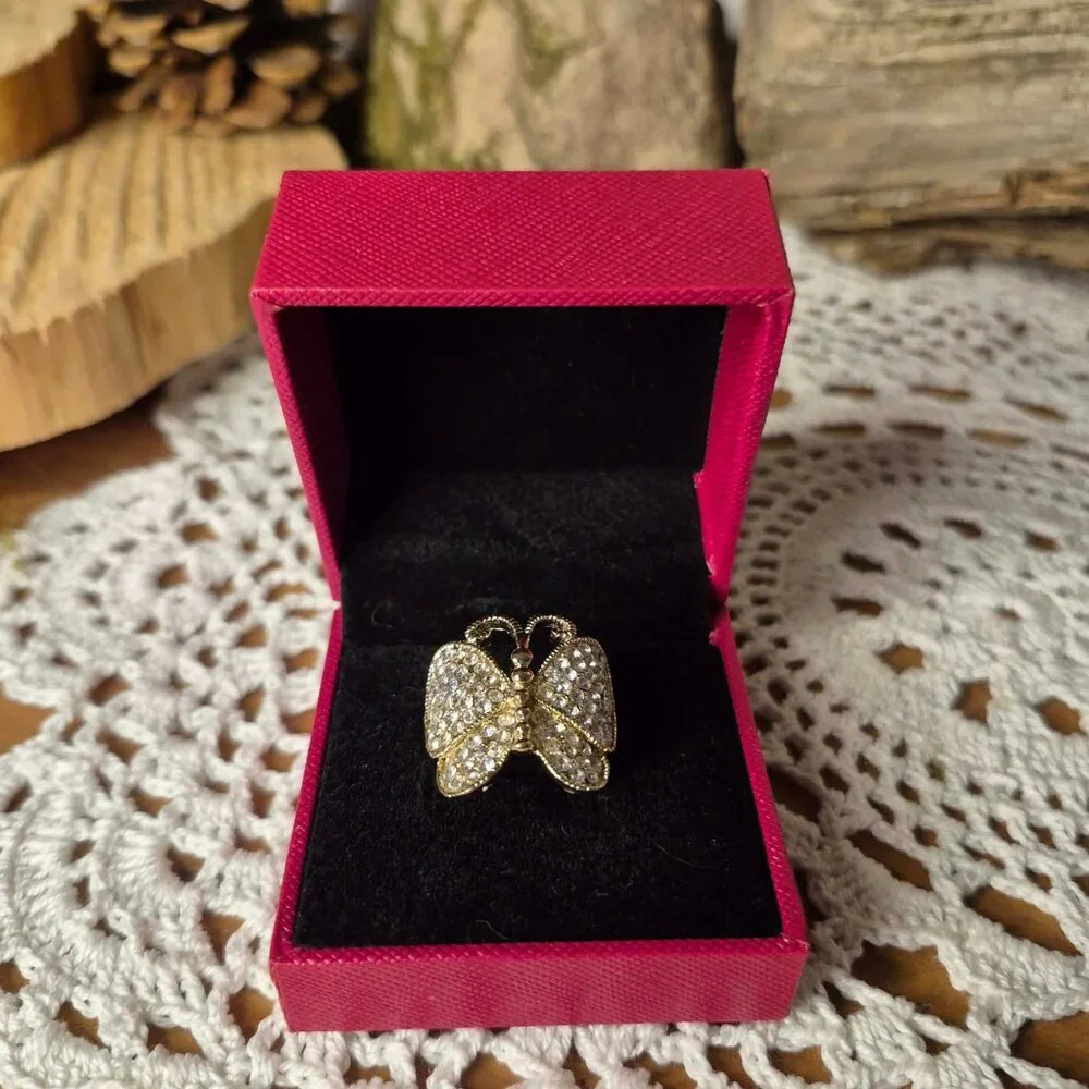 Fairy Gather Rings ππ§ββοΈ Clear Rhinestones Butterfly Gold Tone Adjustable Ring - Picture 3 of 11